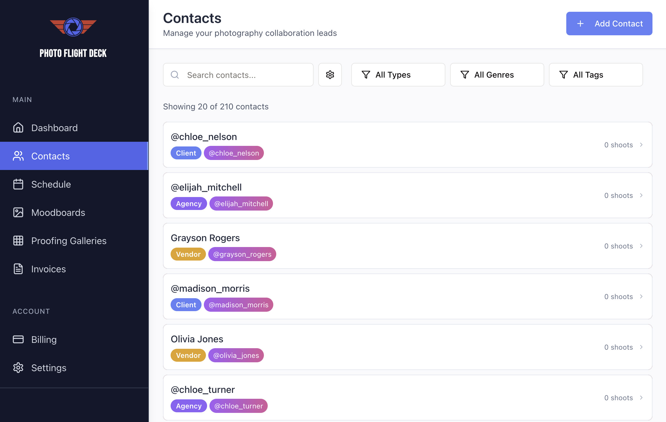 Contact management view